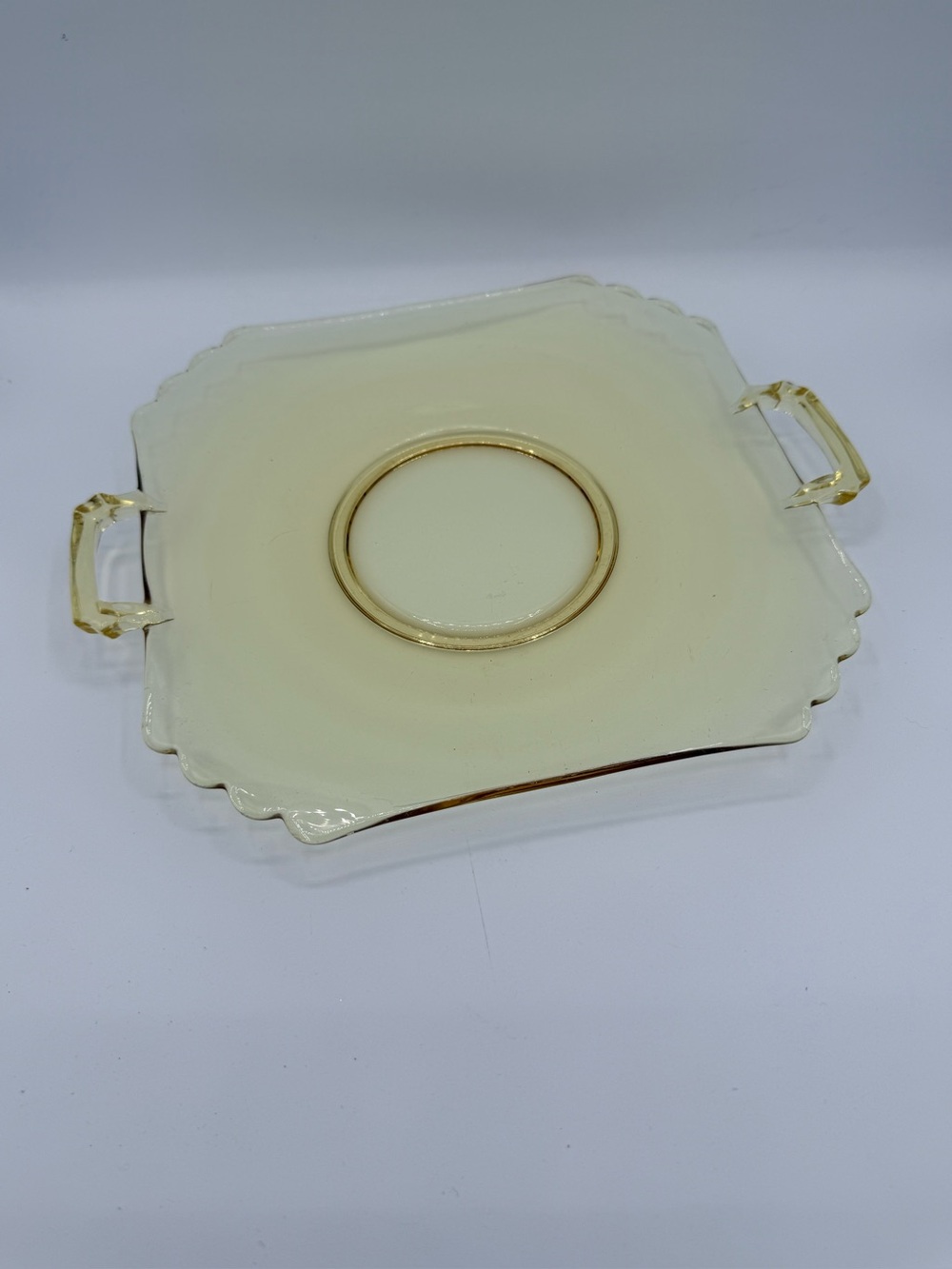 Fostoria Mayfair Topaz depression glass cake plate-Butter Yellow
